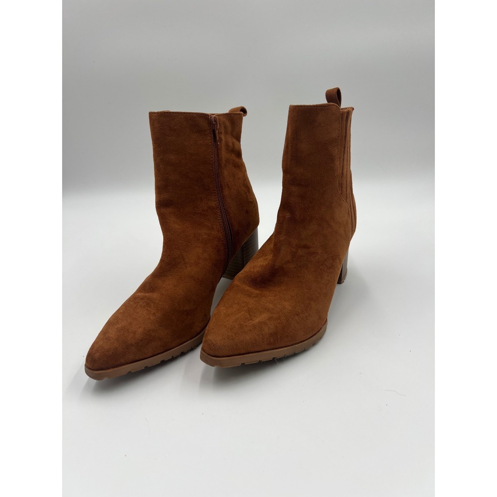 Maurices Alexa Faux Suede Pointed Toe Ankle Boots Cognac Brown Size 9.5M
